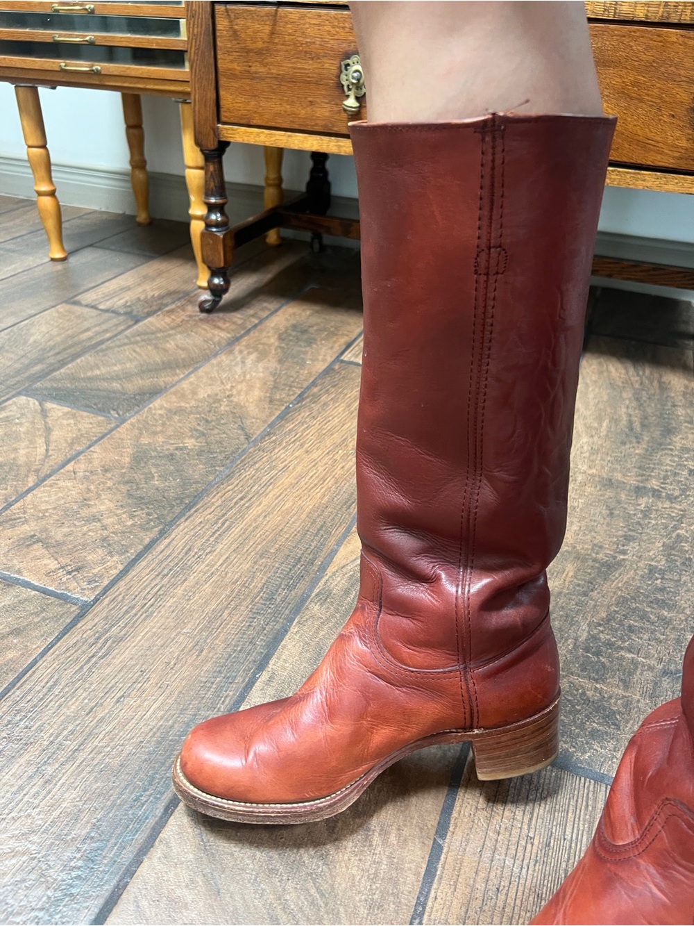 Vintage Black Label - 1970s - Frye Tall Leather Campus Boots - Chestnut Brown - Picture 5 of 13
